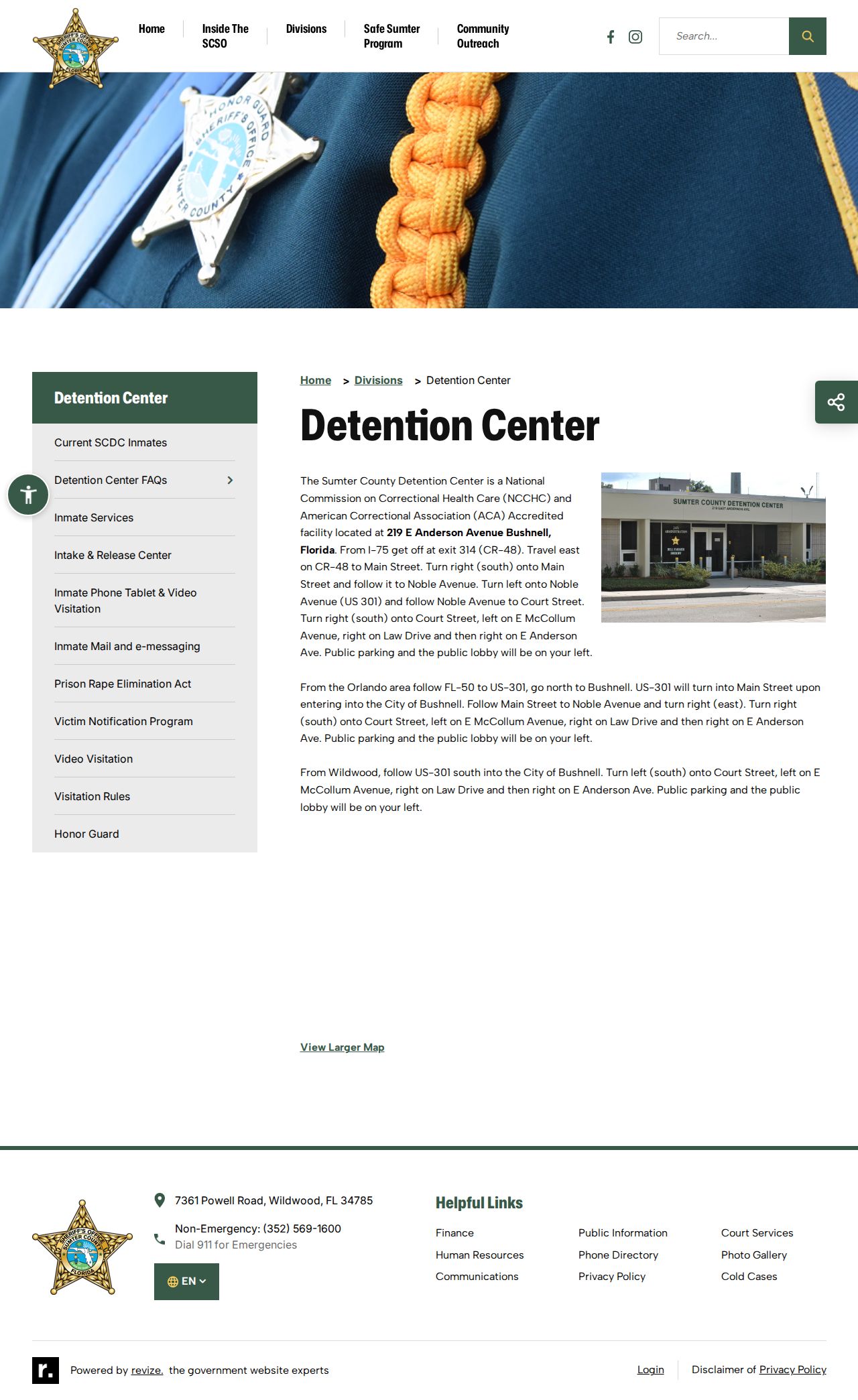 Sumter County arrest records detention center information