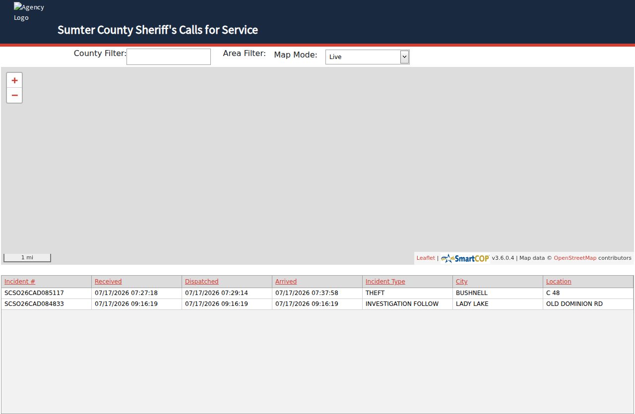 Sumter County arrest history calls for service interface