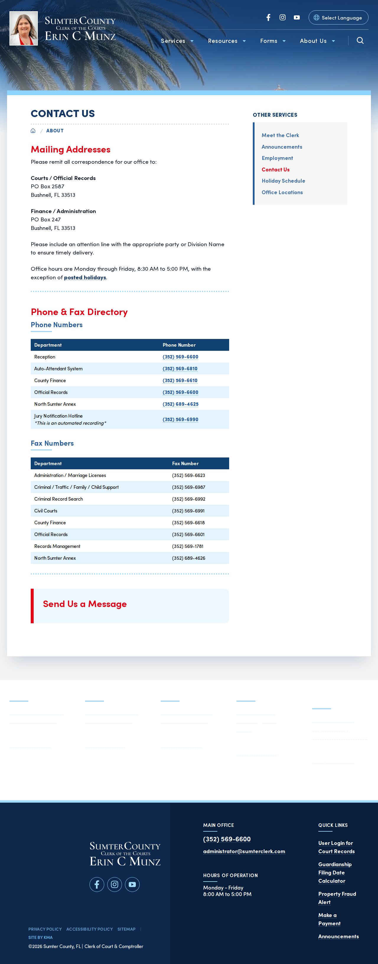 Sumter County criminal court case Clerk contact information