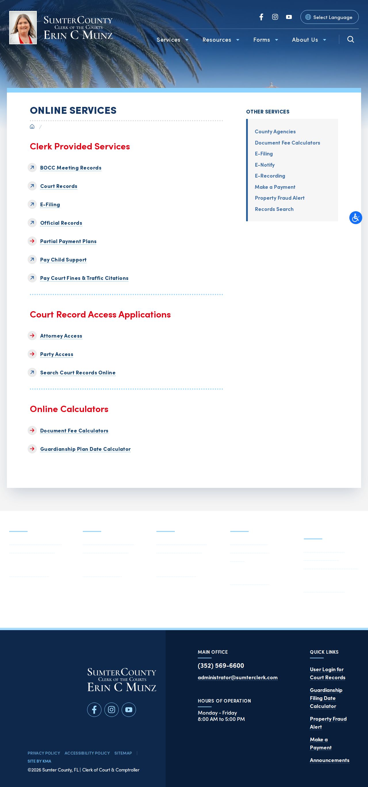 Sumter County Clerk online services links for court record access