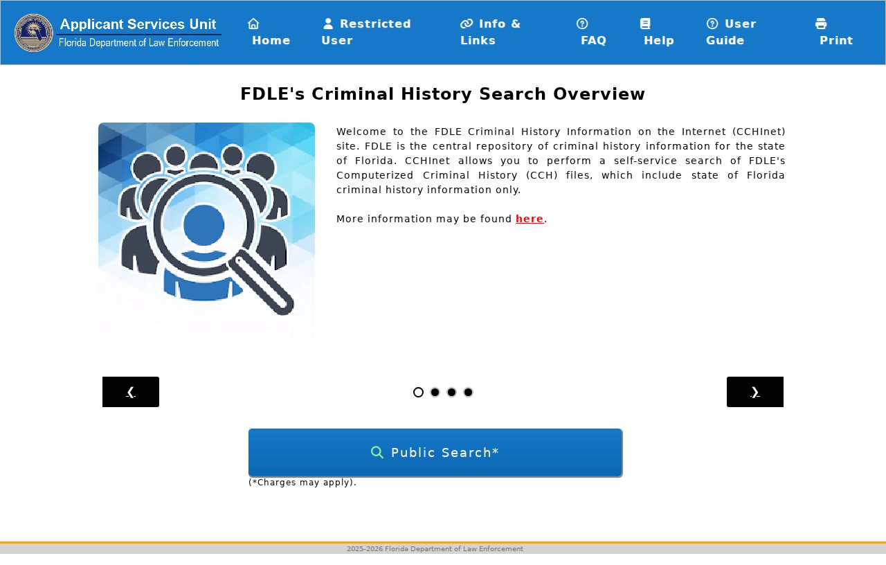 FDLE Instant Florida Criminal History Search interface