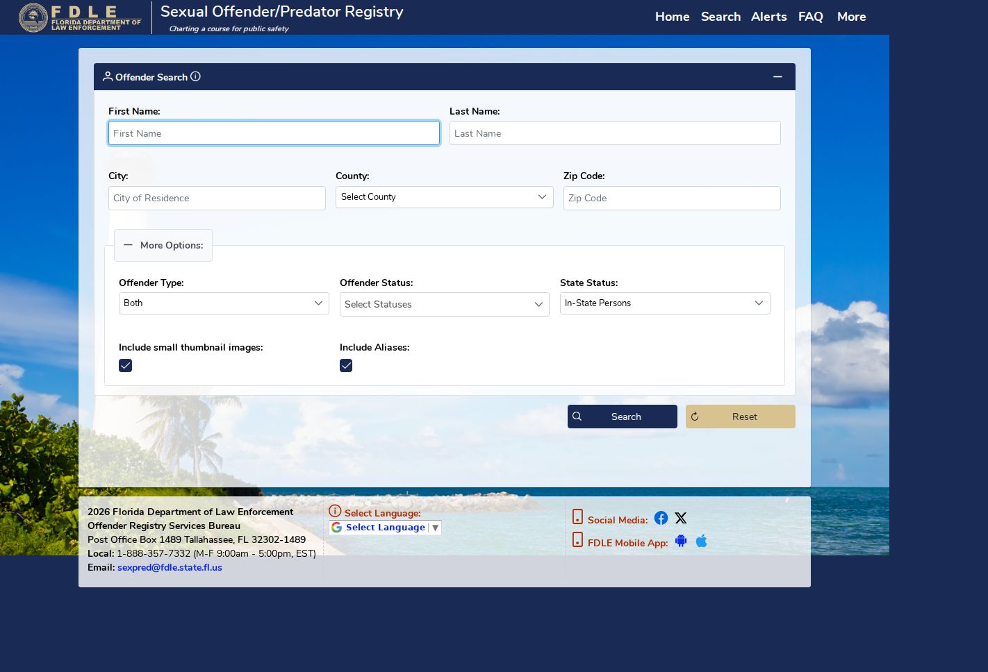 Sumter County sex offender check advanced registry filters