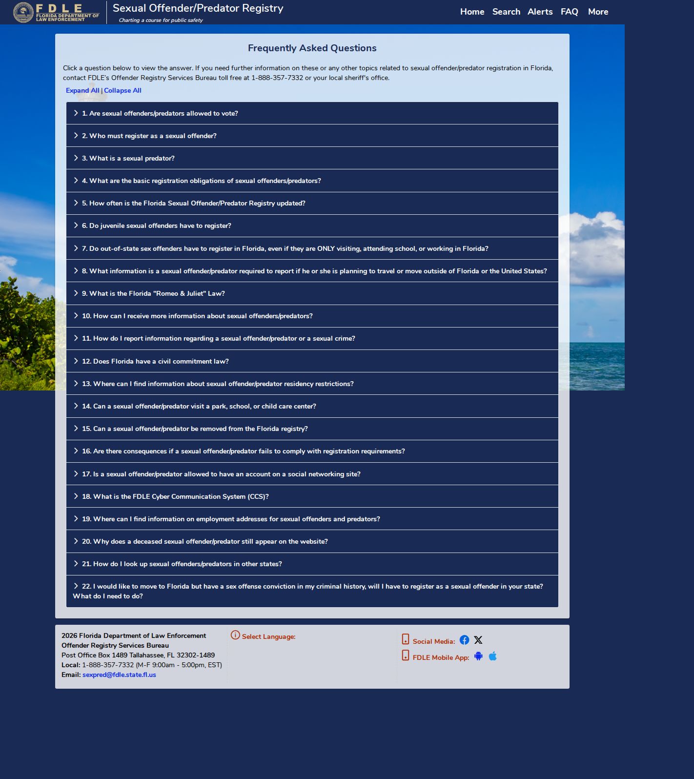Sumter County sex offender registry profile fields